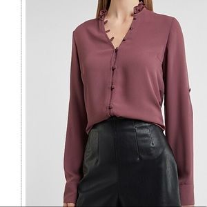 Express slim ruffle neck portofino shirt